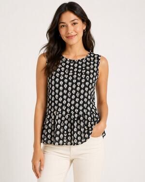 Madewell Black White Floral Sleeveless Peplum Blouse Top Women Size S office